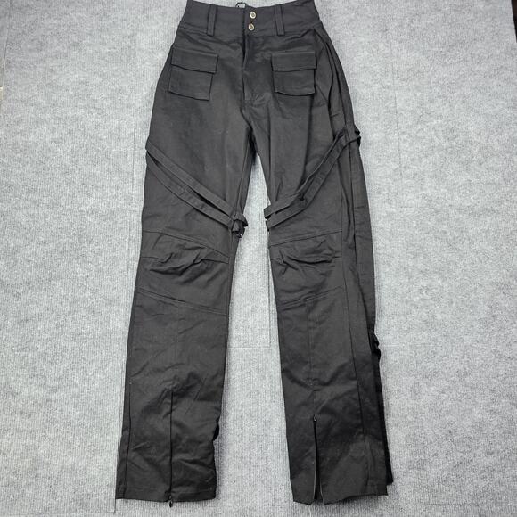 Maniere De Voir Pants Womens 6 Black Utility Cargo Straight Leg Straps Tripp Y2K - Picture 1 of 7